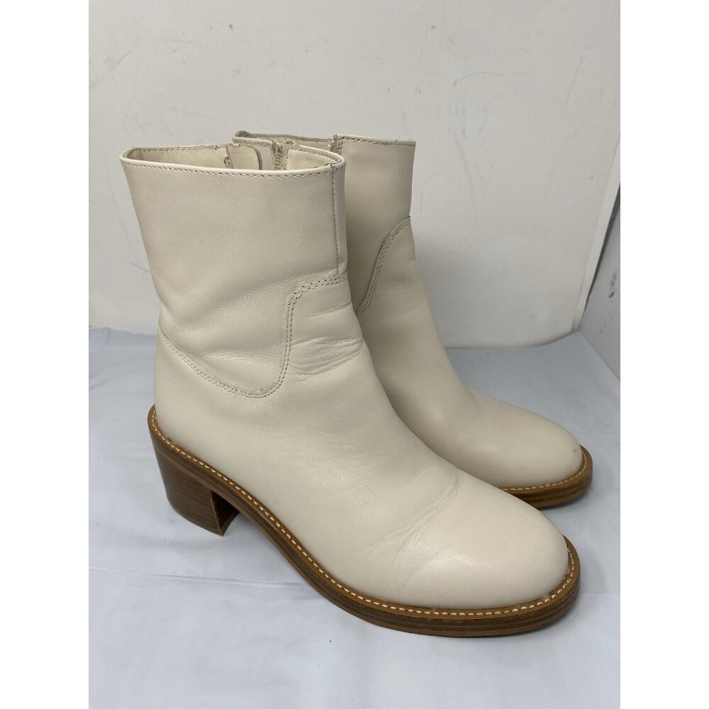 J‎ Crew Stacked-heel ankle boots in leather BJ869 Women’s Size 7.5 Ivory